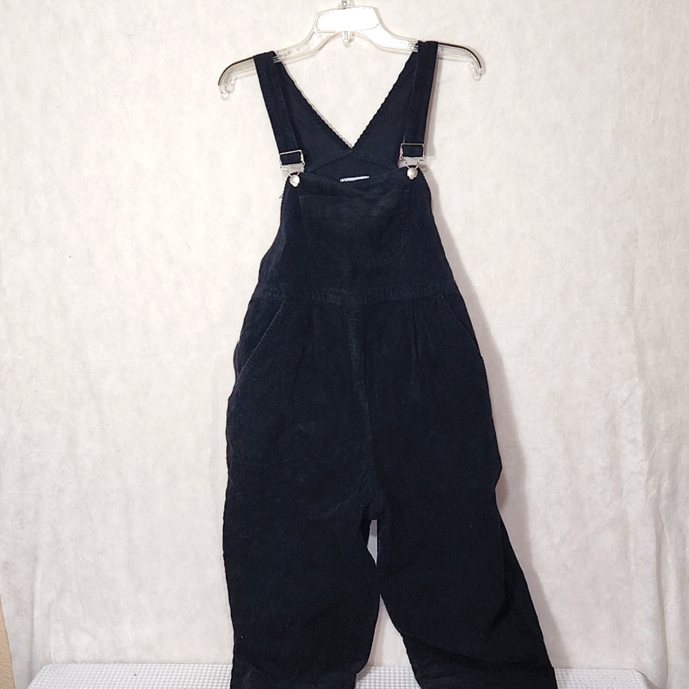 Colleen Conrad Black Ribbed Farm Overall Bibs Size Medium 100% cotton